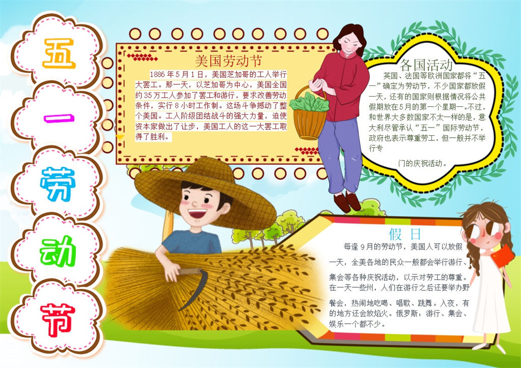 五一美国劳动节宣传手抄报Word模板-办公资源网