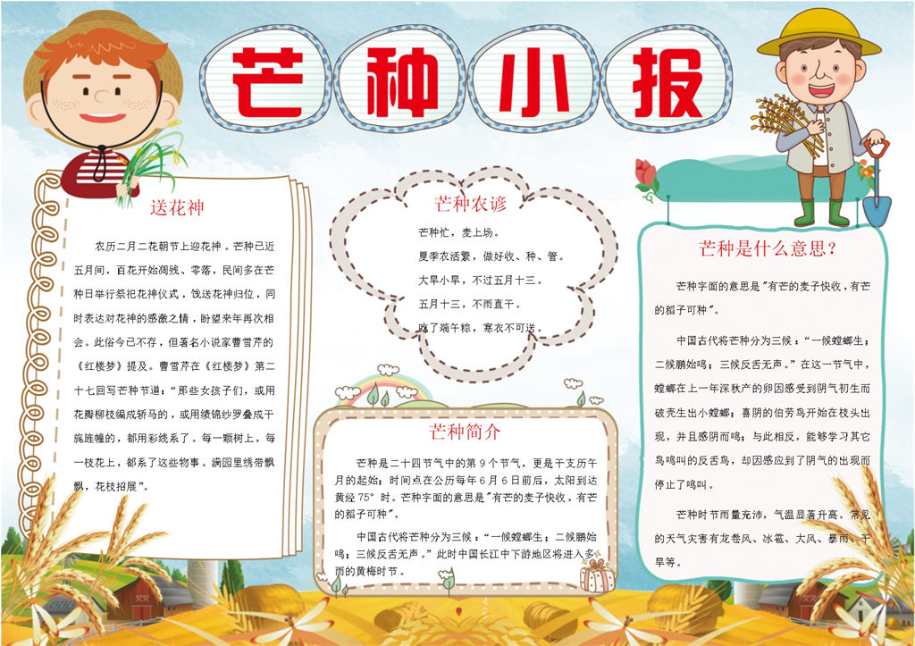 24节气手抄报之芒种小报Word模板-办公资源网