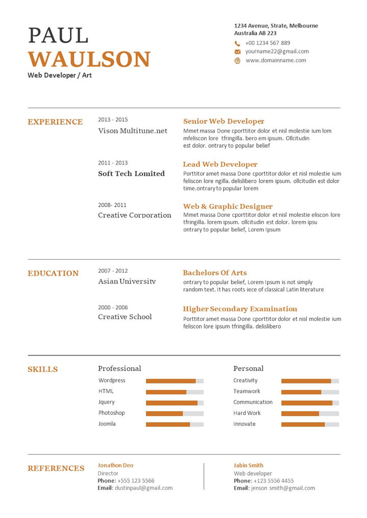 网页开发人员艺术设计师通用求职简历个人简历Word模板-办公资源网