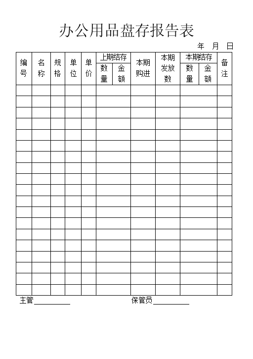 企业公司办公用品盘存报告表Word模板-办公资源网
