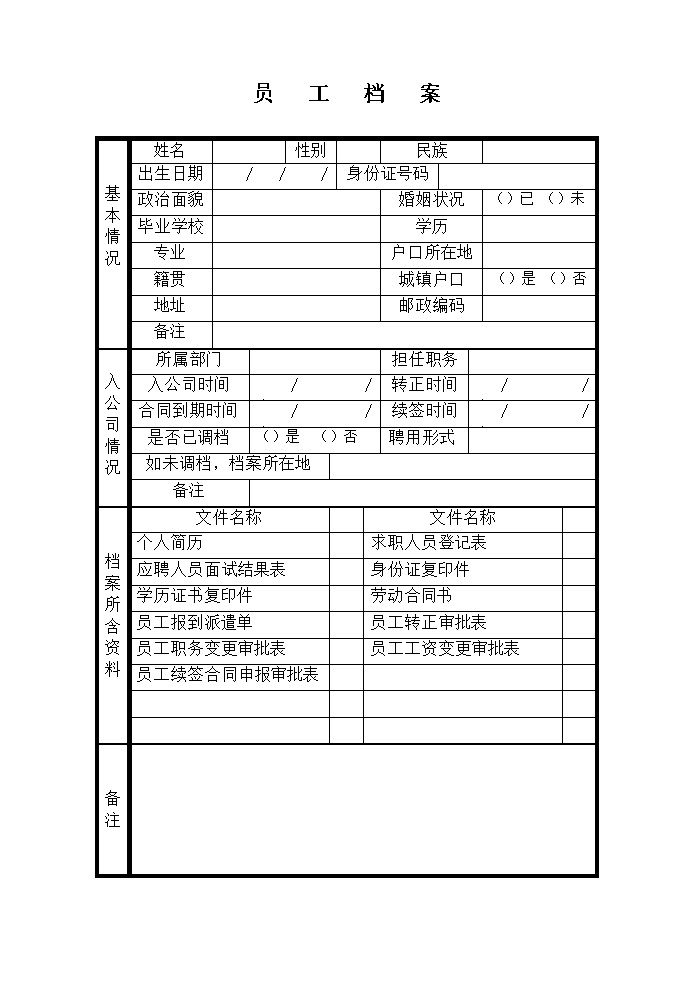 公司员工基本资料档案管理表人事word模板-办公资源网