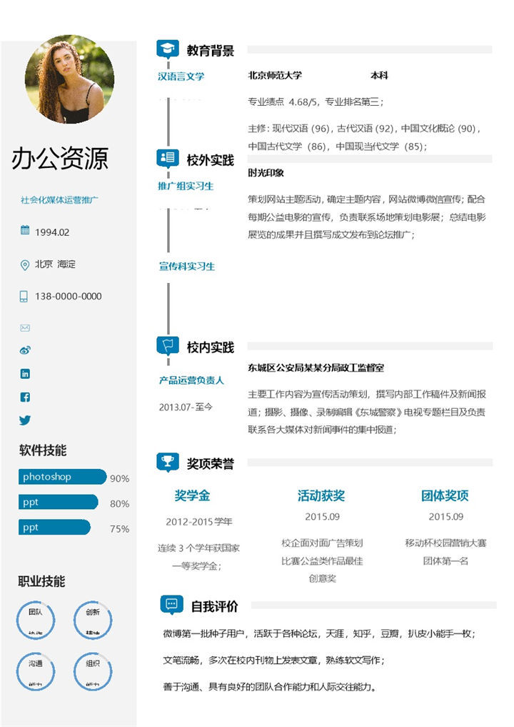 经典简洁运营推广应聘求职简历Word模板-办公资源网