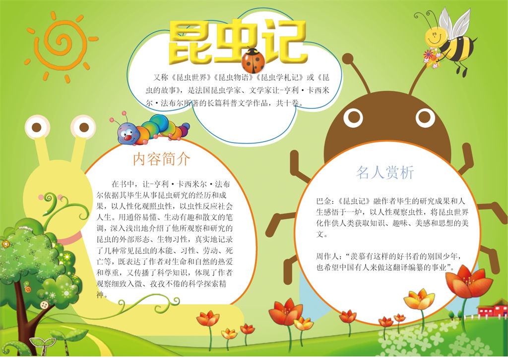 清新绿色昆虫记手抄报Word模板-办公资源网
