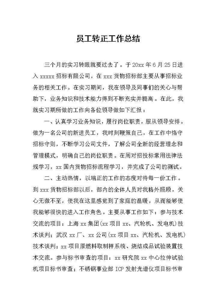 招标公司试用员工个人转正年终工作总结Word模板-办公资源网