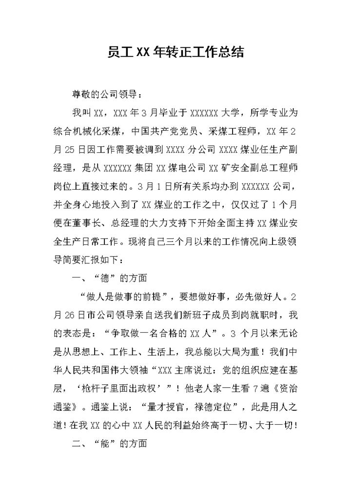完整全面某集团员工试用期满个人转正年终工作总结Word模板-办公资源网