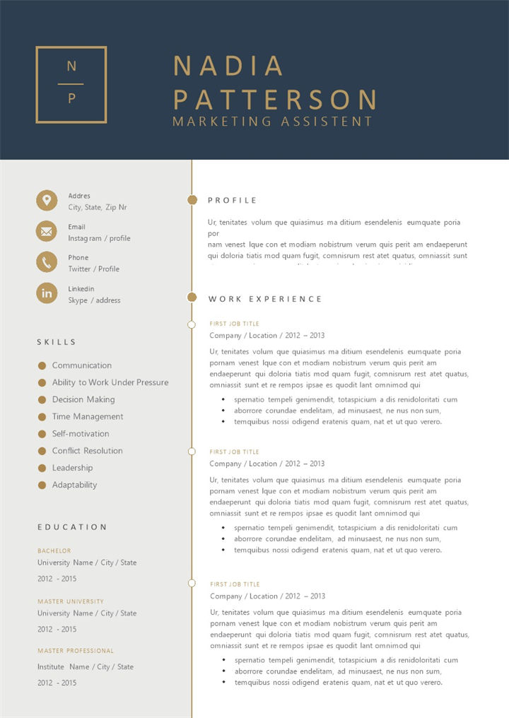 精美低调营销助理相关岗位个人英文版简历Word模板-办公资源网