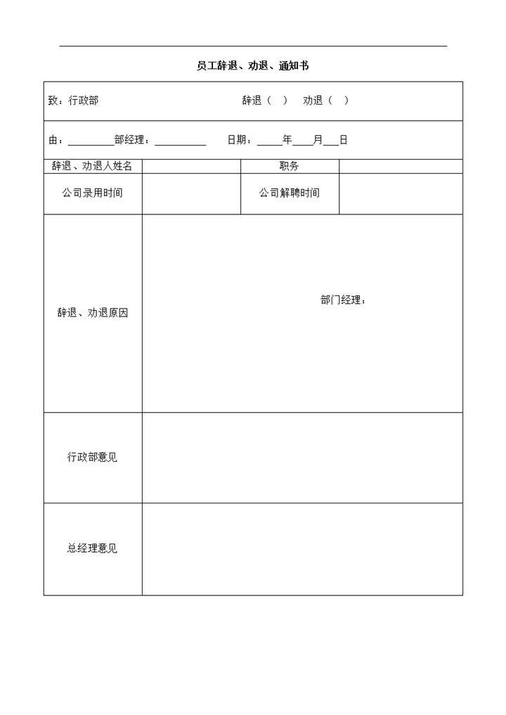 系统全面员工辞退劝退通知书含员工离职交收表Word模板-办公资源网