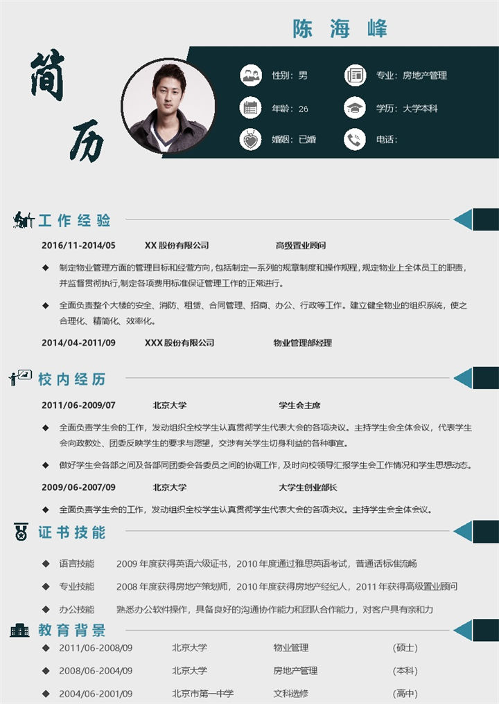 黑色商务风格建筑专业个人应聘简历Word模板-办公资源网