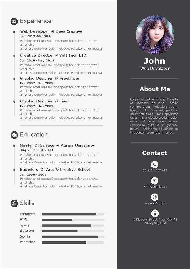 外企网页设计岗位求职通用英文简历Word模板-办公资源网