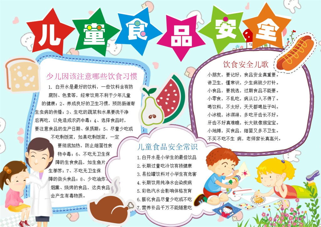 儿童食品安全常识宣传手抄报Word模板-办公资源网