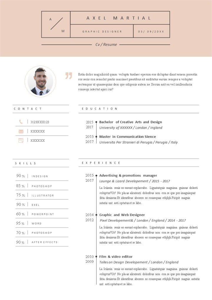 精致淡雅平面设计师个人英文通用简历Word模板-办公资源网