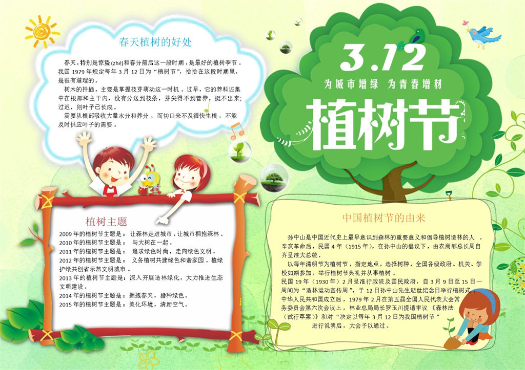 312植树节为环保出力手抄报Word模板-办公资源网