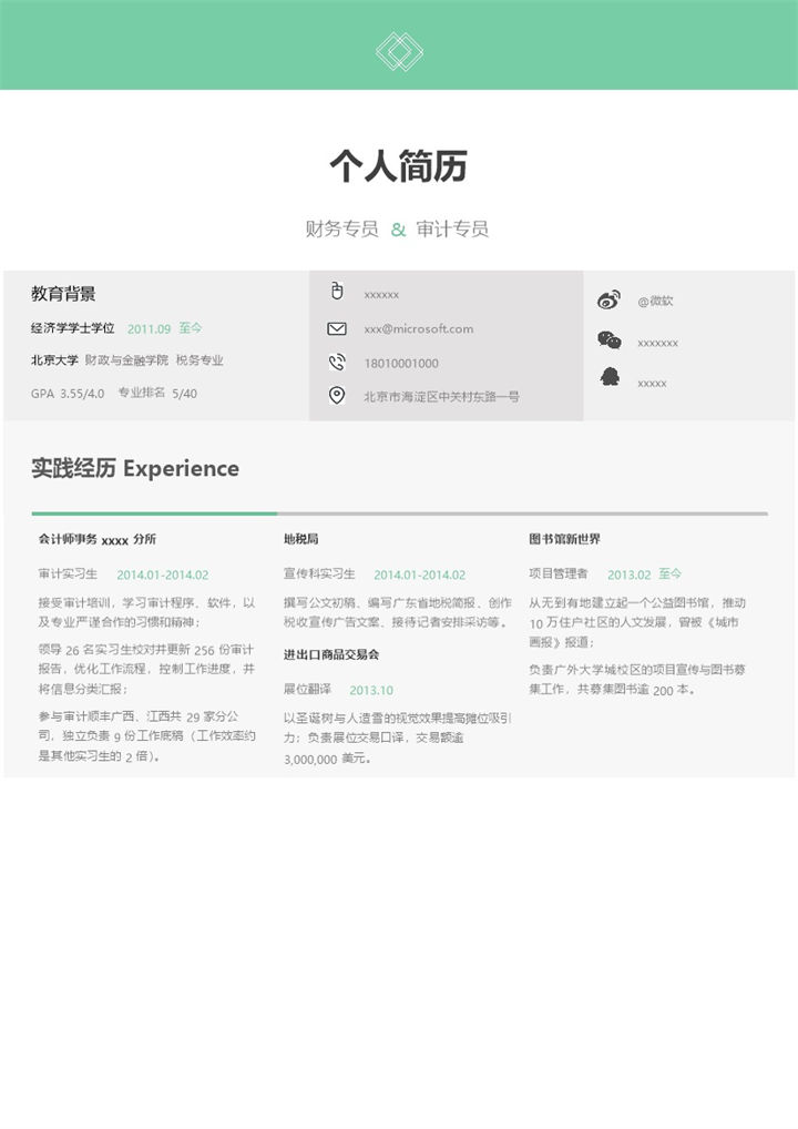 财务创意风格求职简历Word模板-办公资源网