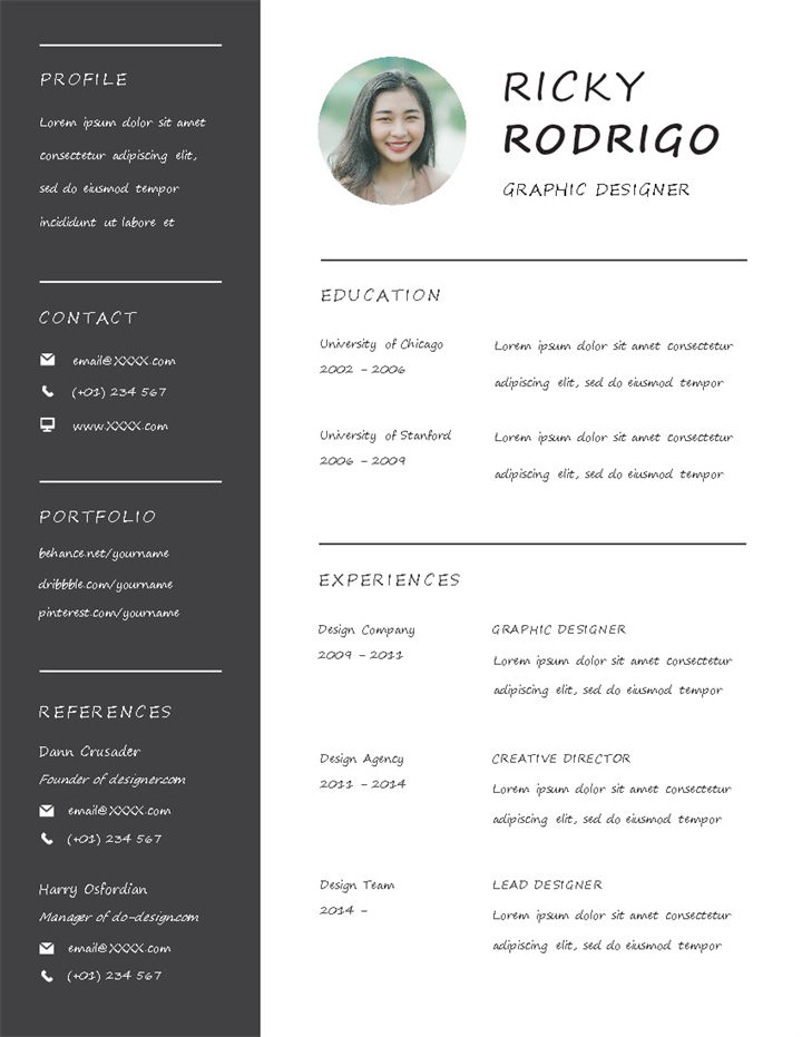 美术设计员岗位求职通用英文简历Word模板-办公资源网