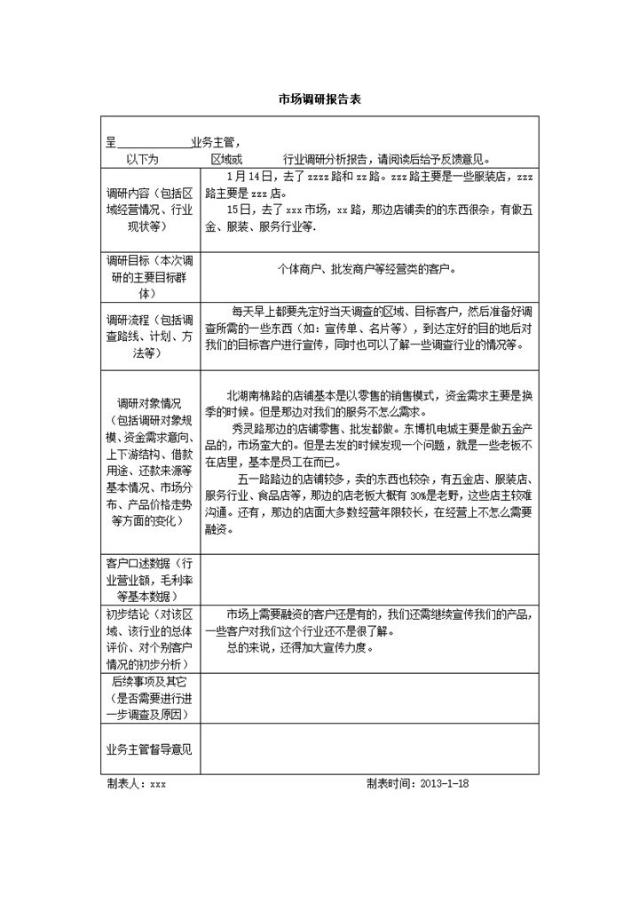 市场经营状况调研流程设计报告表word模板-办公资源网