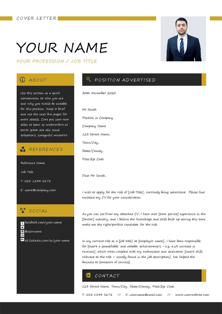 经典欧美风英文简历个人简历求职简历自荐信套装Word模板-办公资源网