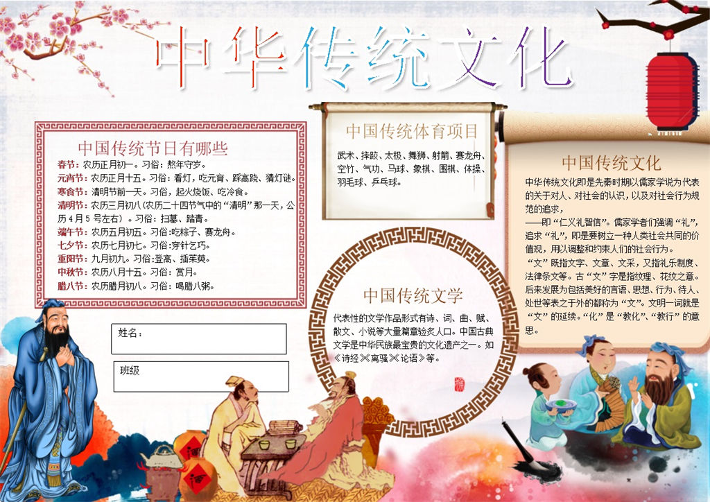 中华传统文化宣传手抄报Word模板-办公资源网