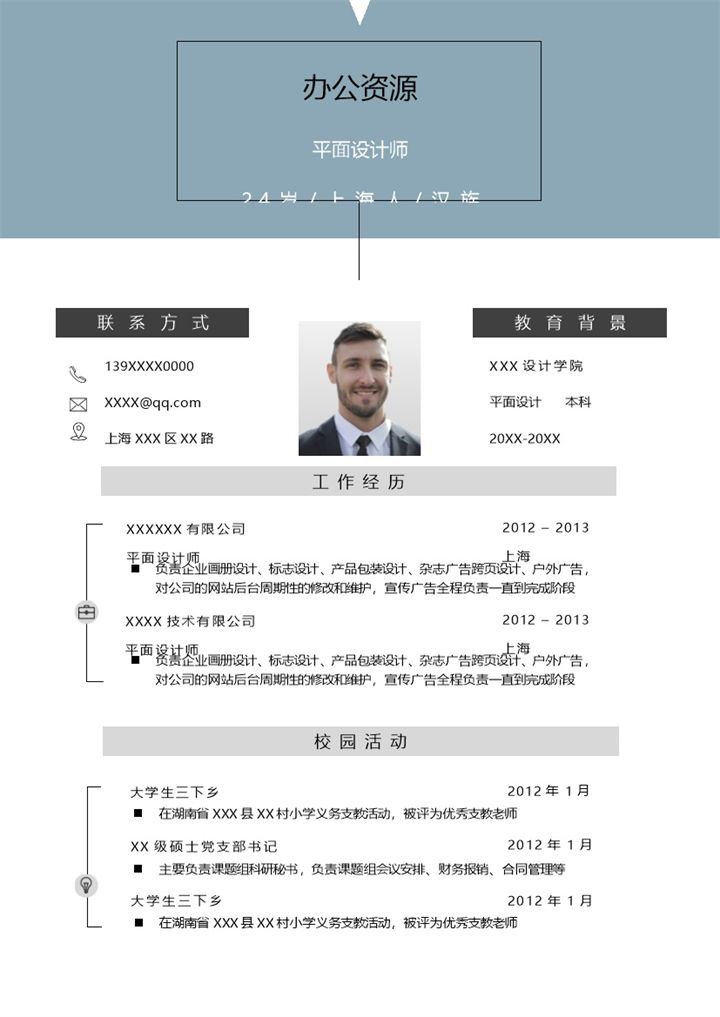 简洁实用平面设计师岗位个人工作简历Word模板-办公资源网