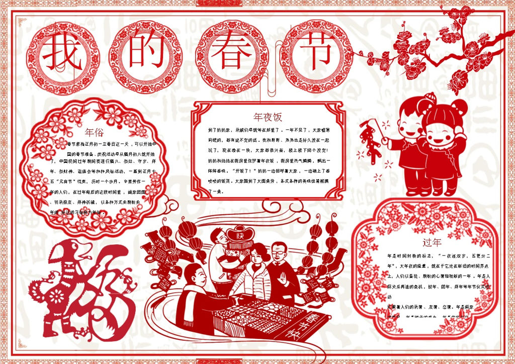 我的春节剪纸年俗小报手抄报Word模板-办公资源网