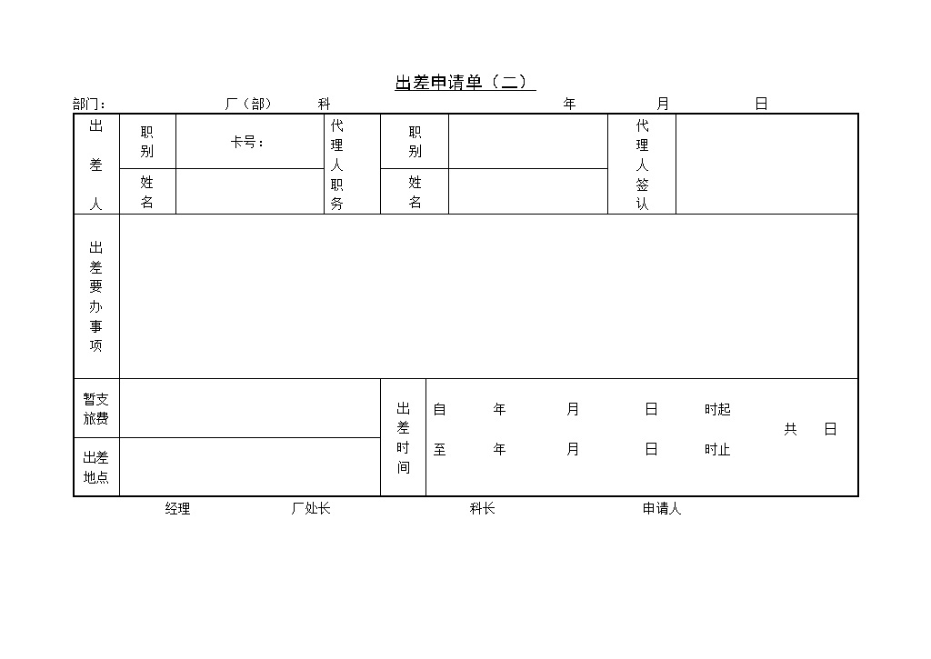中小型企业员工出差申请单Word模板-办公资源网