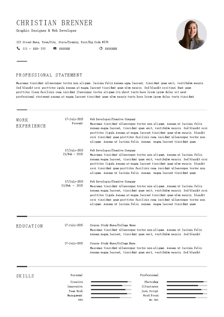 平面设计师网站开发岗位个人英文求职简历Word模板-办公资源网