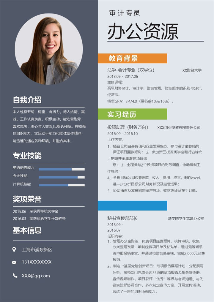 经典简约审计专员个人求职简历Word模板-办公资源网