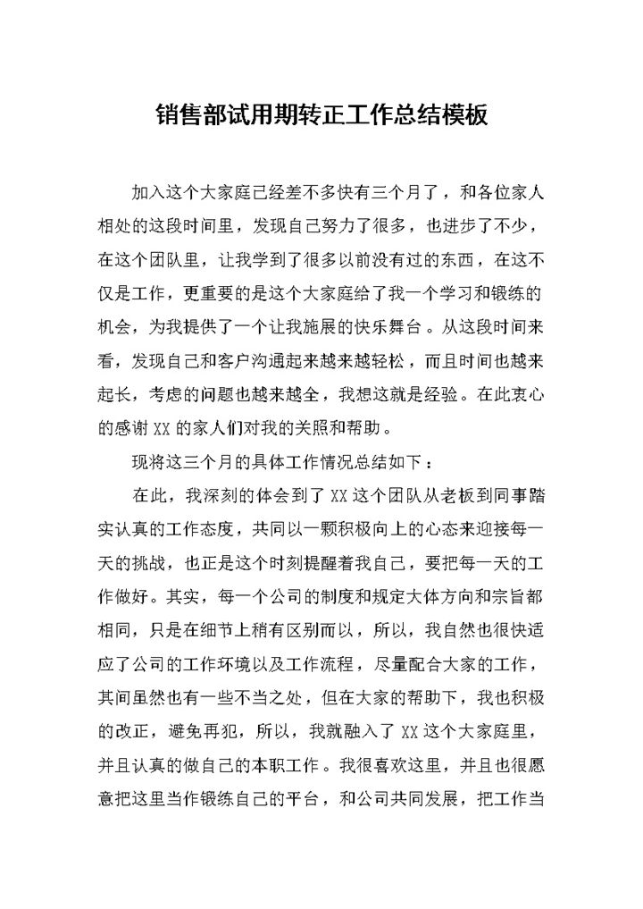 标准完整销售部员工试用期年终转正工作总结Word模板-办公资源网