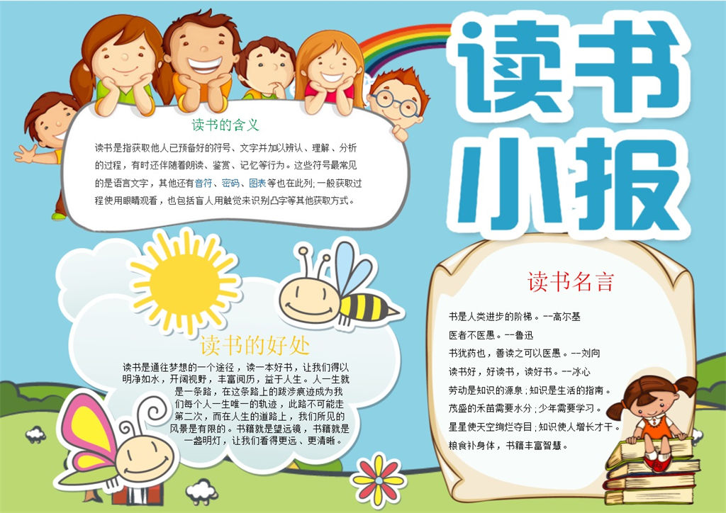 儿童快乐阅读读书小报手抄报Word模板-办公资源网
