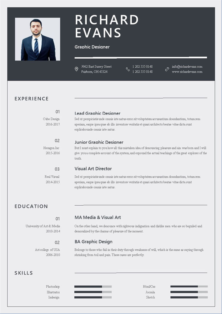 简约大气英文简历平面设计师通用求职简历个人简历Word模板-办公资源网