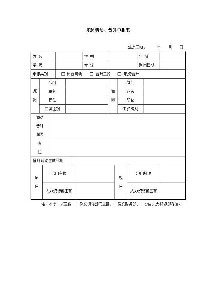 职员调动晋升申报表word模板-办公资源网