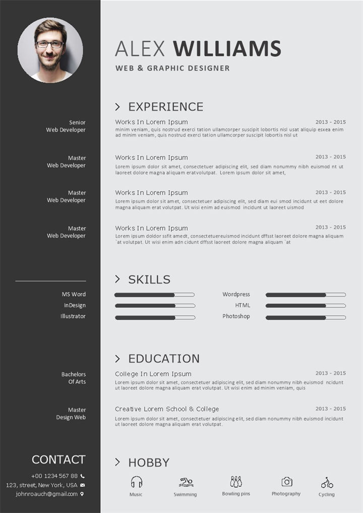 灰色欧美风网页和平面设计师通用求职简历个人简历Word模板-办公资源网