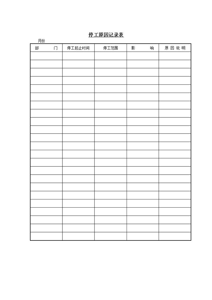 停工原因记录表word模板-办公资源网