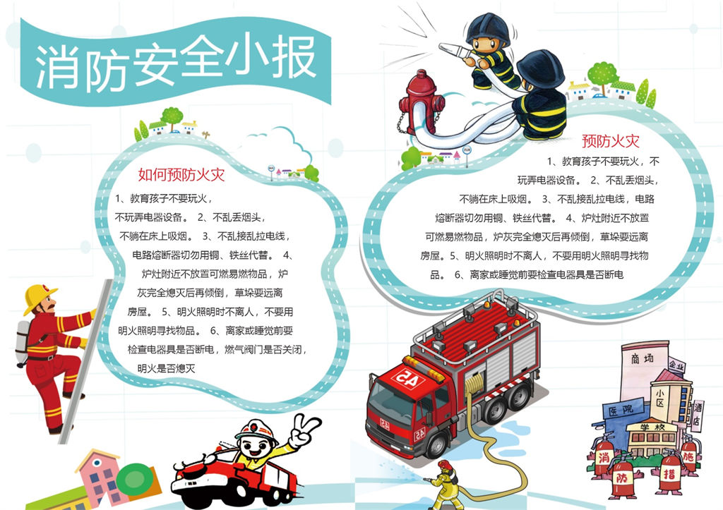 白色消防安全宣传手抄报Word模板-办公资源网