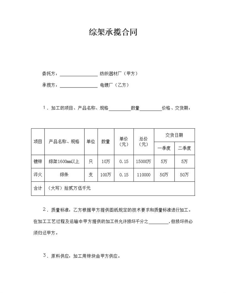 公司交货项目供定明细综架承揽合同范本word模板-办公资源网