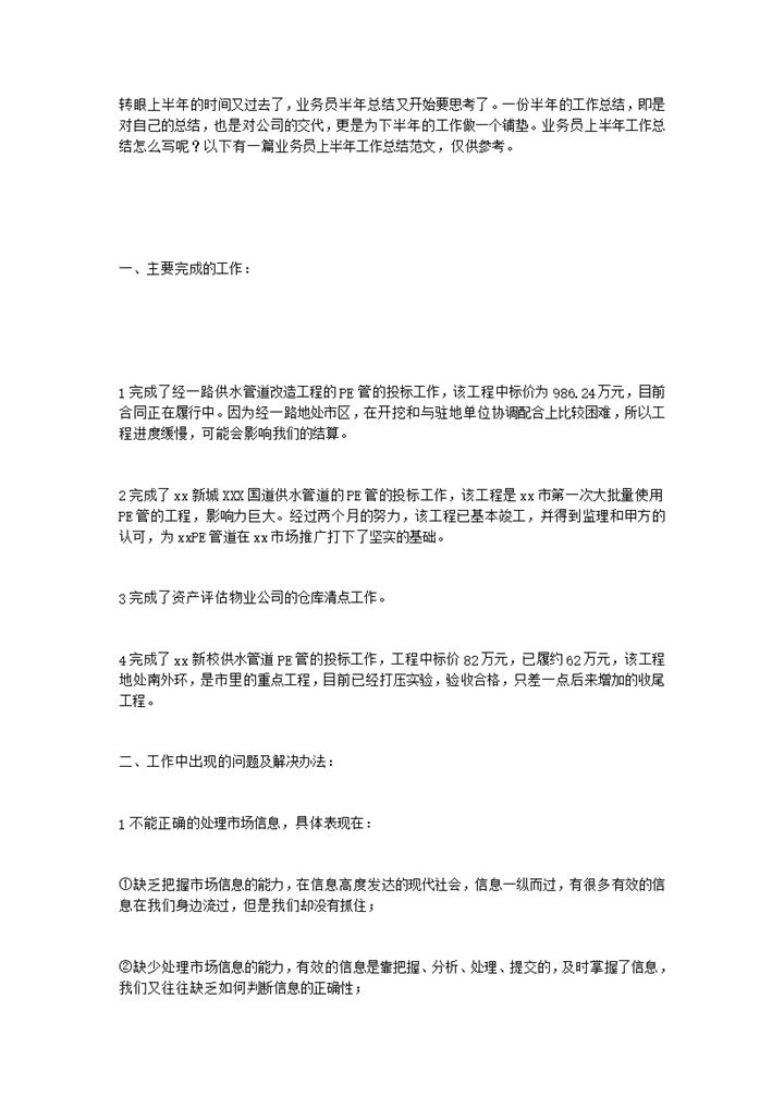 业务员半年总结word模板-办公资源网
