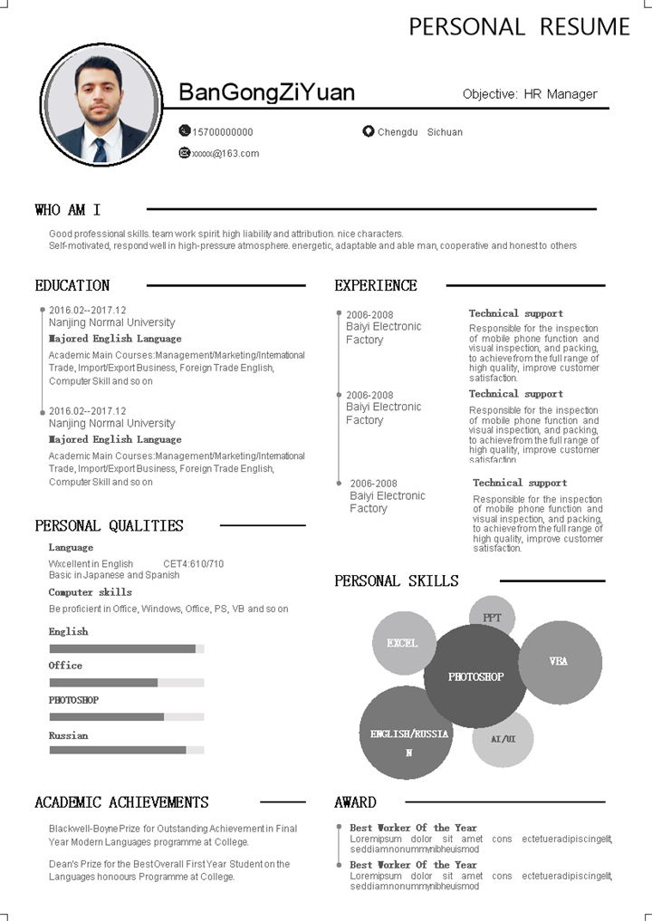 英文版人力资源经理人事经理个人求职简历Word模板-办公资源网