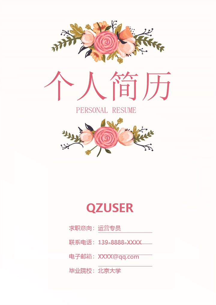 粉色唯美风格运营专员个人求职简历套装Word模板-办公资源网