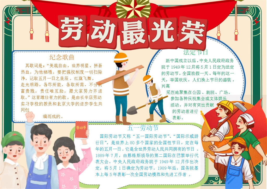 五一劳动节日劳动光荣教育手抄报Word模板-办公资源网