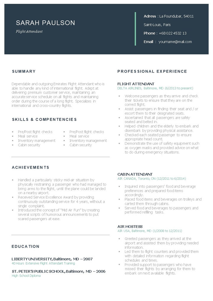 极简风国际航空公司通用空中乘务员个人简历自荐信Word模板-办公资源网