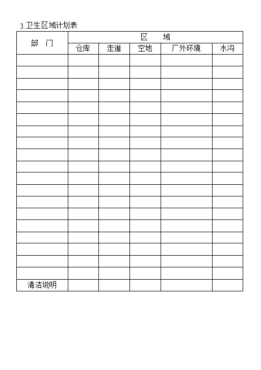 公司保洁卫生区域计划表-办公资源网