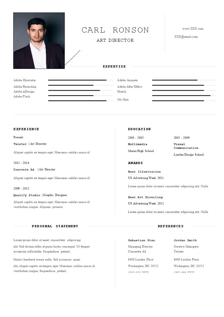 极简风外企艺术总监通用求职简历个人简历自荐信Word模板-办公资源网