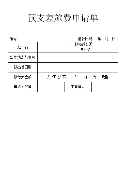 企业员工预支差旅费申请单Word模板-办公资源网