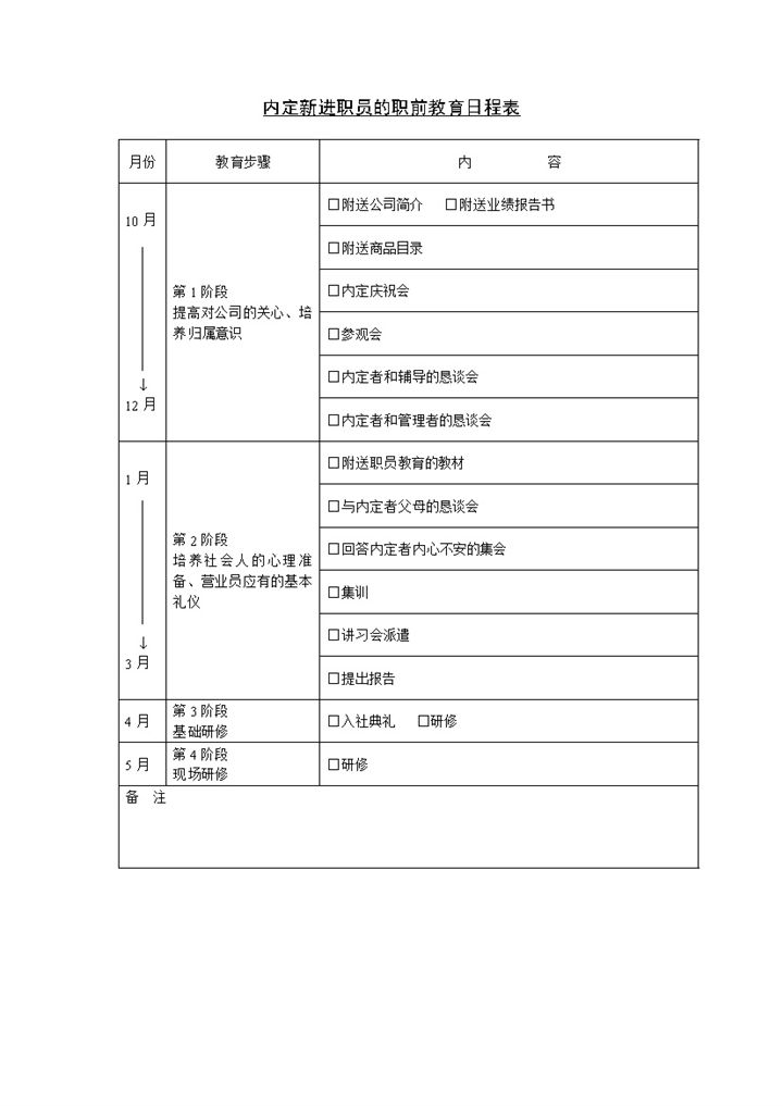 内定新进职员的职前教育日程表Word模板 (2)-办公资源网