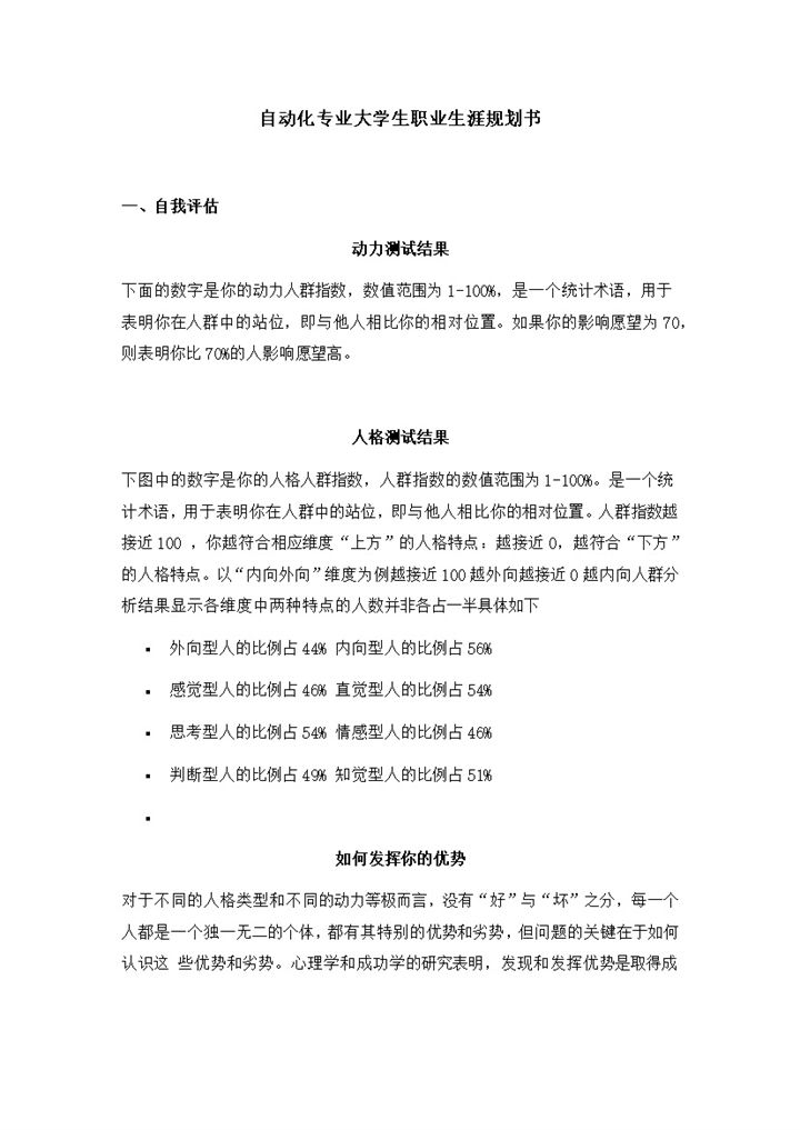 白色自动化专业大学生职业规划书Word模板-办公资源网
