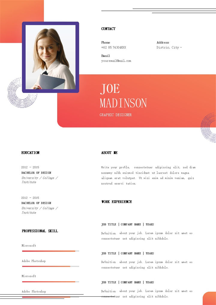 粉色商务风格个人应聘英文简历Word模板-办公资源网