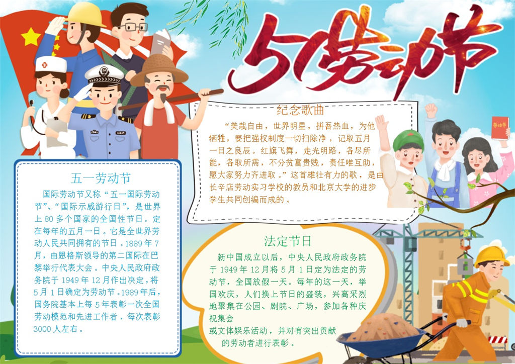 五一劳动节向劳动人民致敬手抄报Word模板-办公资源网