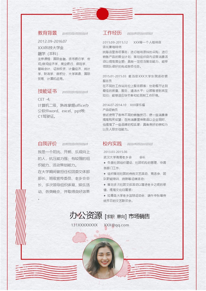 市场销售岗位个人求职简历Word模板-办公资源网