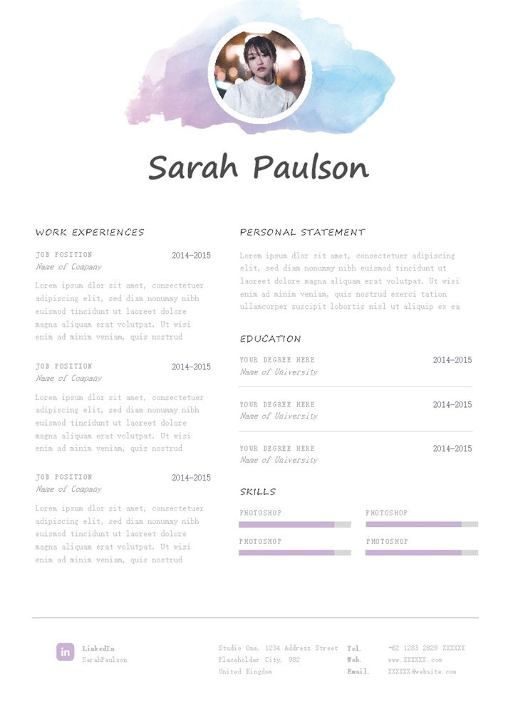 白色唯美风格设计师求职英文简历Word模板-办公资源网