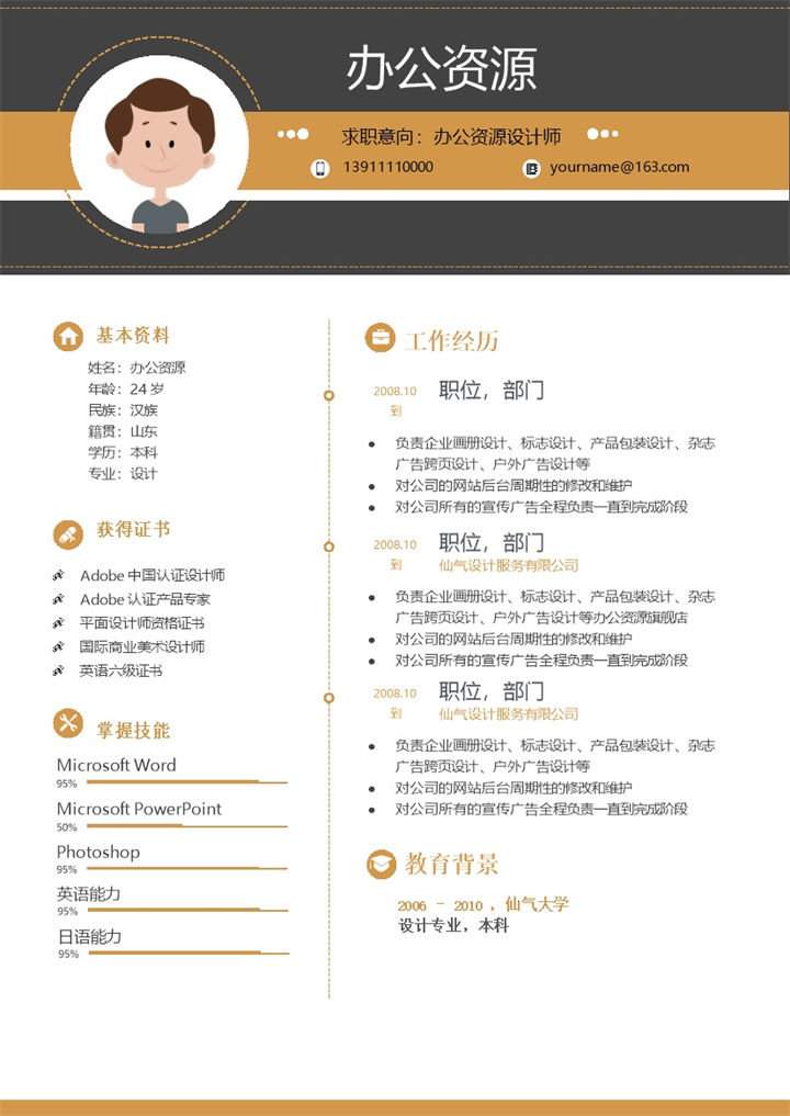 简约大气橙色设计师求职应聘个人简历word简介模板-办公资源网