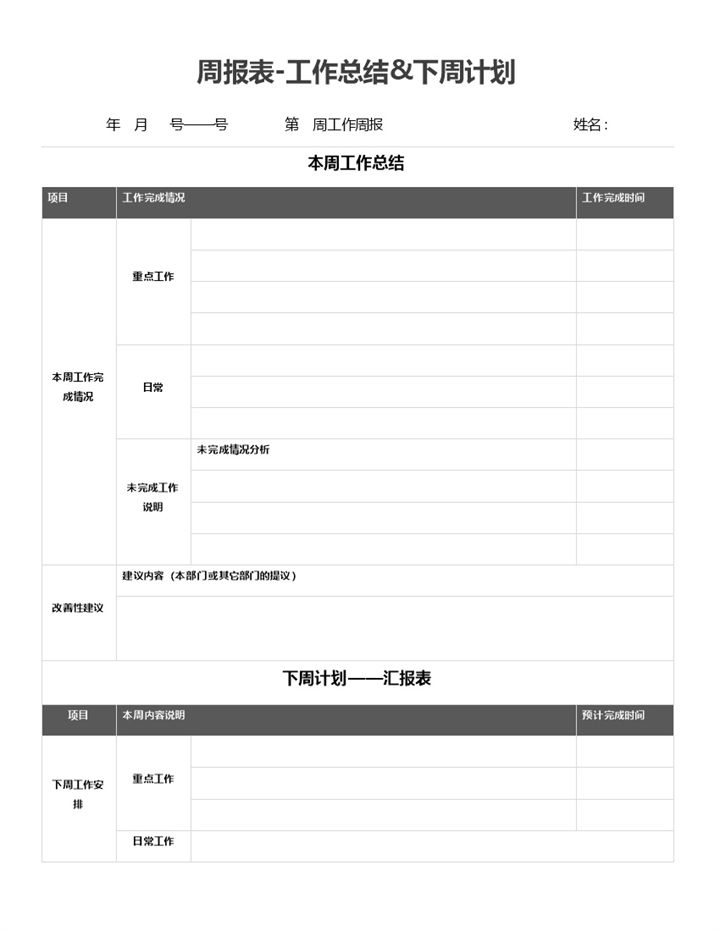 简约风公司员工通用周报表工作总结下周计划Word模板-办公资源网